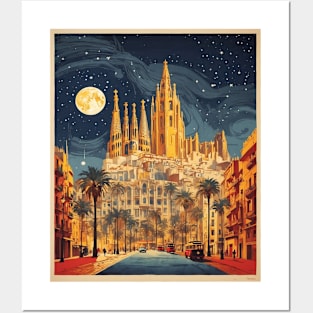 Barcelona Starry Night Spain Travel Tourism Retro Vintage Art Posters and Art